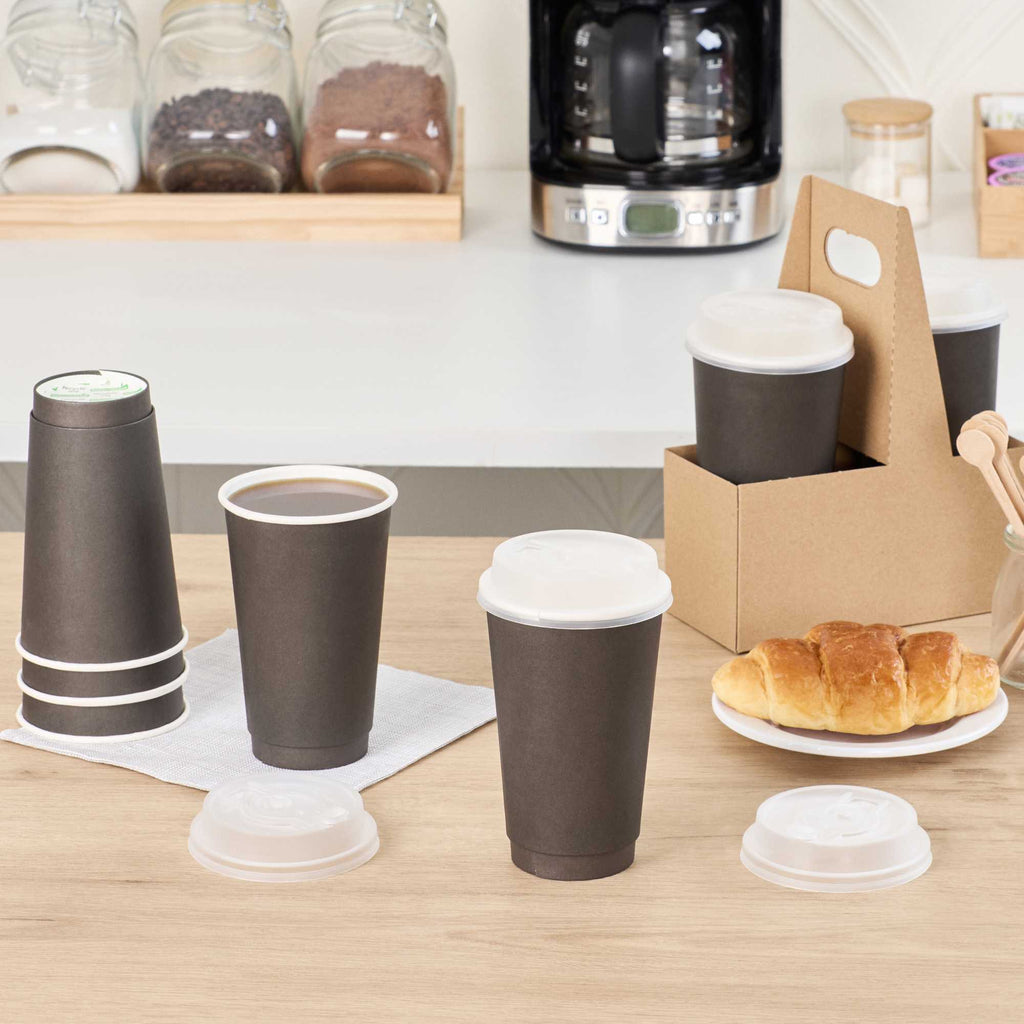 Restpresso Clear Plastic 2-in-1 Straw or Sippy Coffee Cup Lid - with Detachable Double Plug, Fits 8, 12, 16 and 20 oz - 25 count box