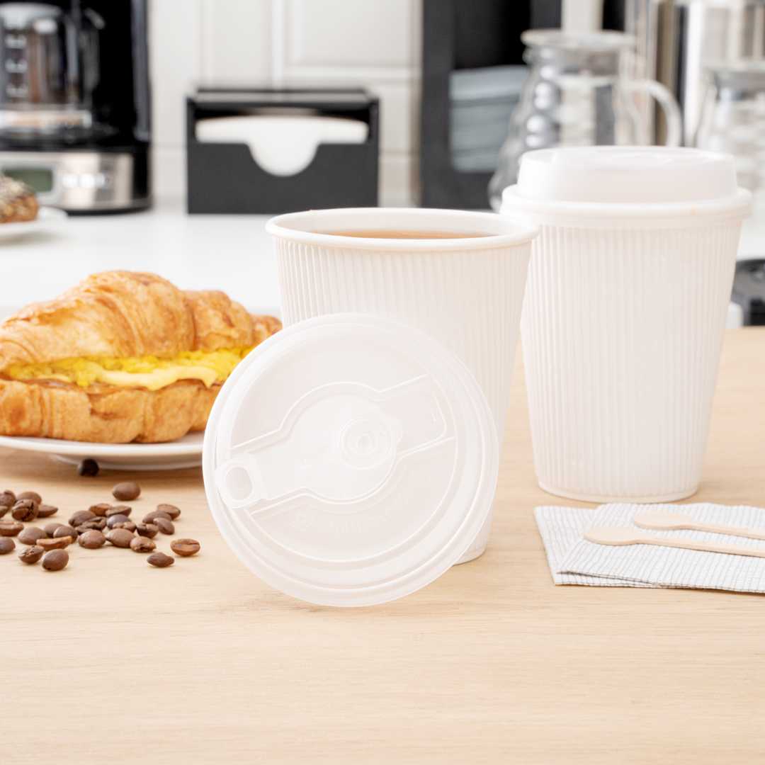 Restpresso Clear Plastic 2-in-1 Straw or Sippy Coffee Cup Lid - with Detachable Double Plug, Fits 8, 12, 16 and 20 oz - 25 count box