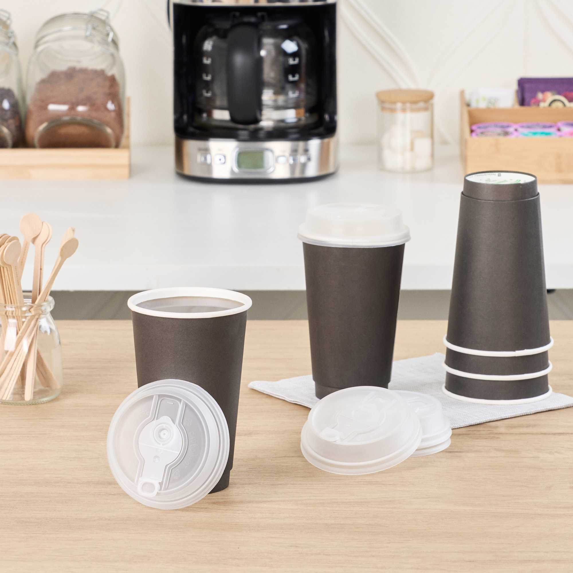 Restpresso Clear Plastic 2-in-1 Straw or Sippy Coffee Cup Lid - with Detachable Double Plug, Fits 8, 12, 16 and 20 oz - 500 count box