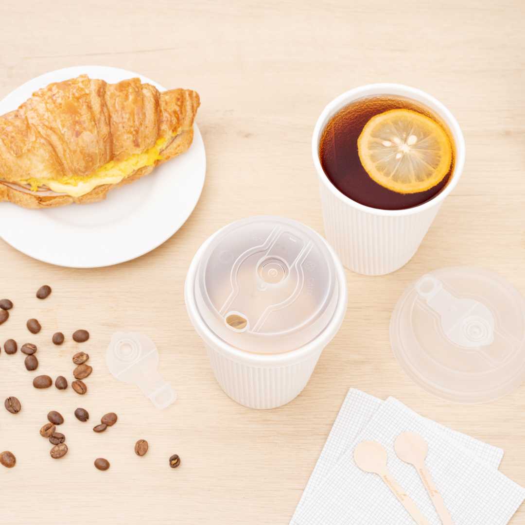 Restpresso Clear Plastic 2-in-1 Straw or Sippy Coffee Cup Lid - with Detachable Double Plug, Fits 8, 12, 16 and 20 oz - 500 count box