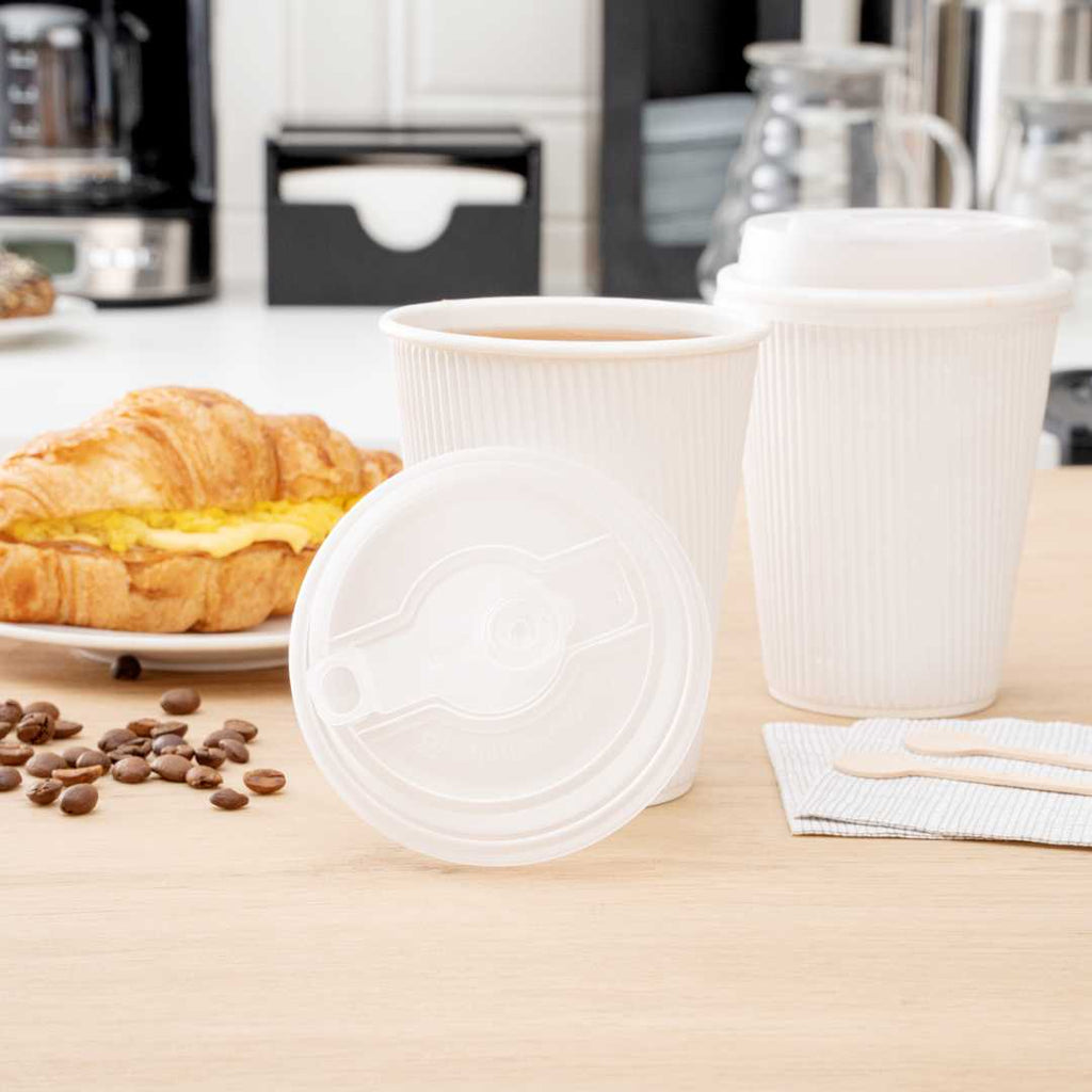 Restpresso Clear Plastic 2-in-1 Straw or Sippy Coffee Cup Lid - with Detachable Double Plug, Fits 8, 12, 16 and 20 oz - 500 count box