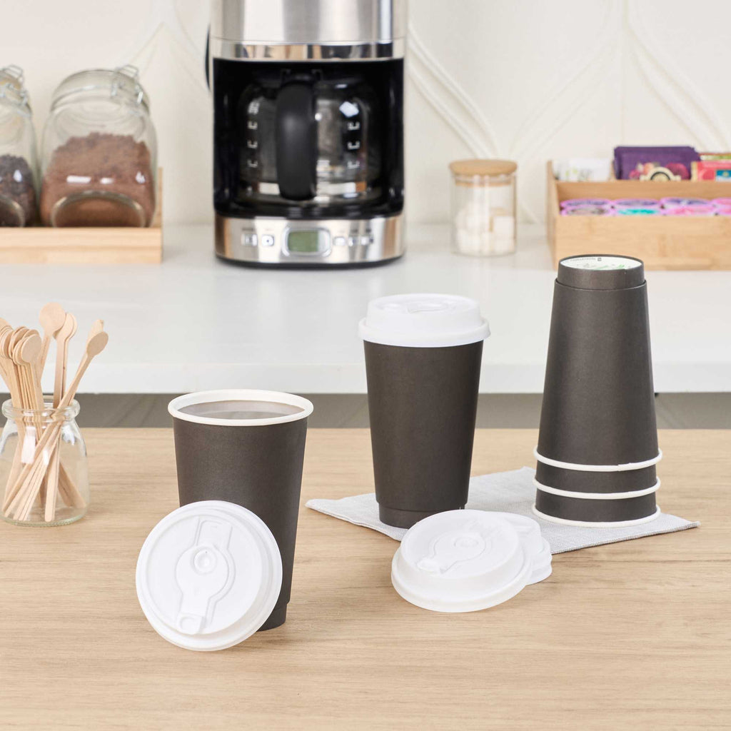 Restpresso White Plastic 2-in-1 Straw or Sippy Coffee Cup Lid - with Detachable Double Plug, Fits 8, 12, 16 and 20 oz - 25 count box