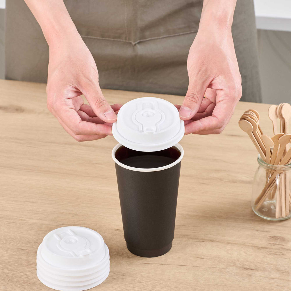 Restpresso White Plastic 2-in-1 Straw or Sippy Coffee Cup Lid - with Detachable Double Plug, Fits 8, 12, 16 and 20 oz - 25 count box