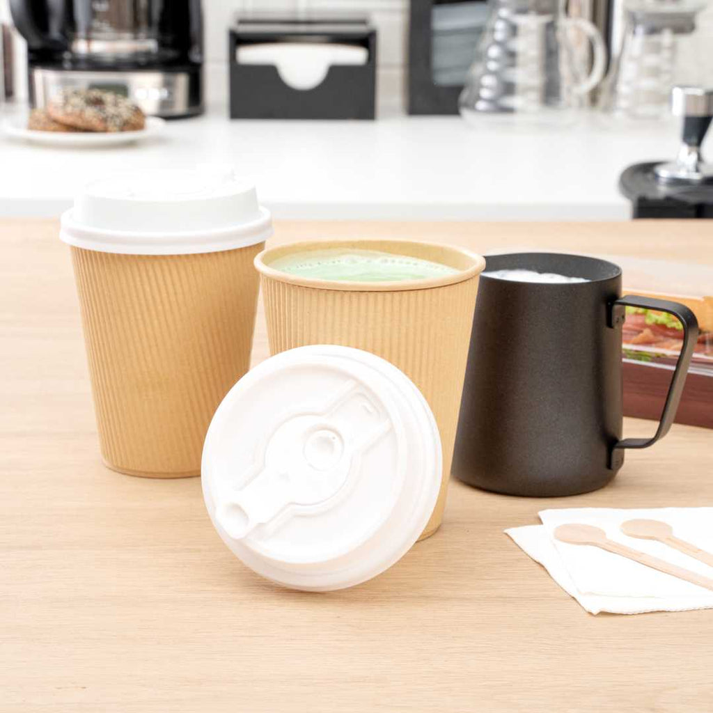 Restpresso White Plastic 2-in-1 Straw or Sippy Coffee Cup Lid - with Detachable Double Plug, Fits 8, 12, 16 and 20 oz - 25 count box