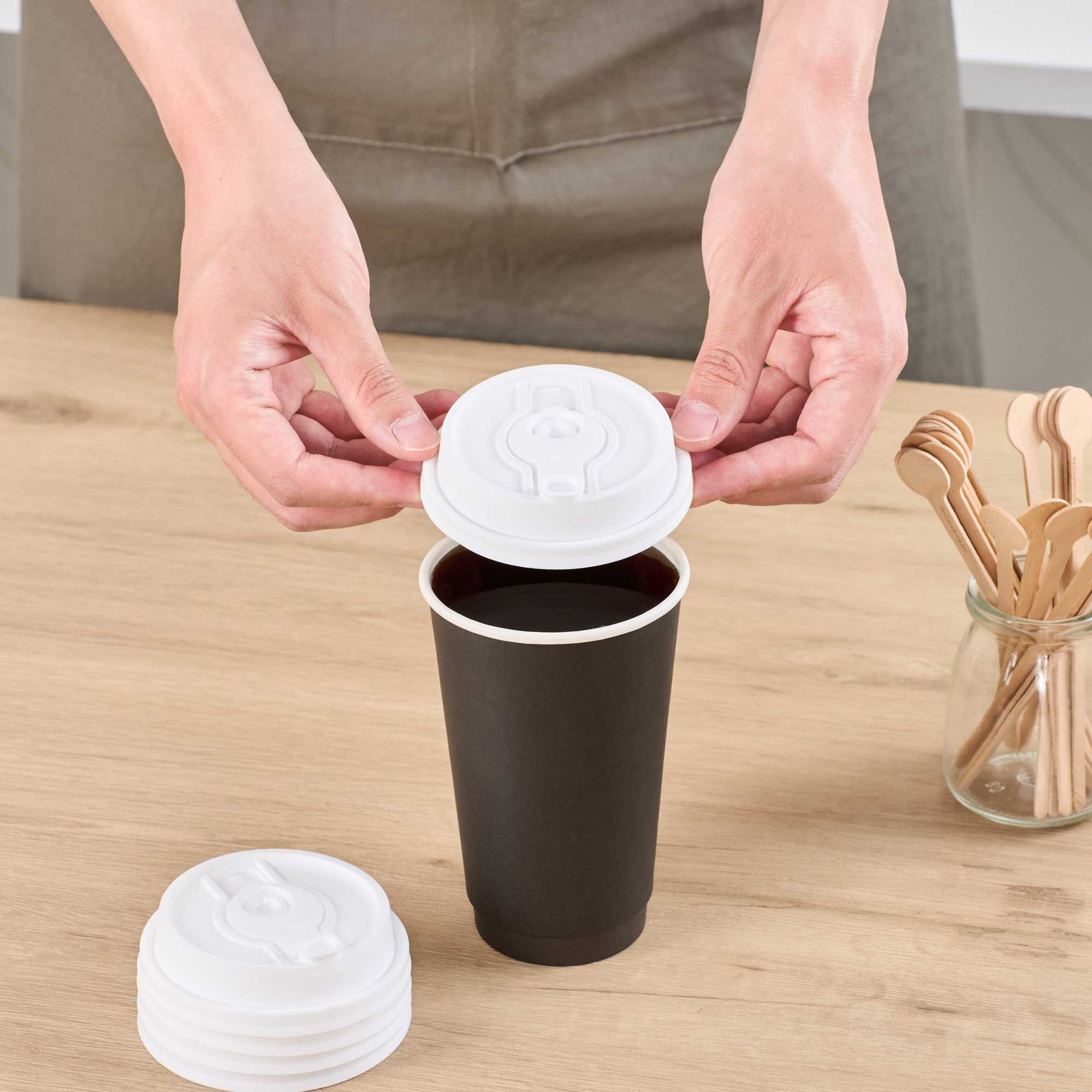 Restpresso White Plastic 2-in-1 Straw or Sippy Coffee Cup Lid - with Detachable Double Plug, Fits 8, 12, 16 and 20 oz - 500 count box