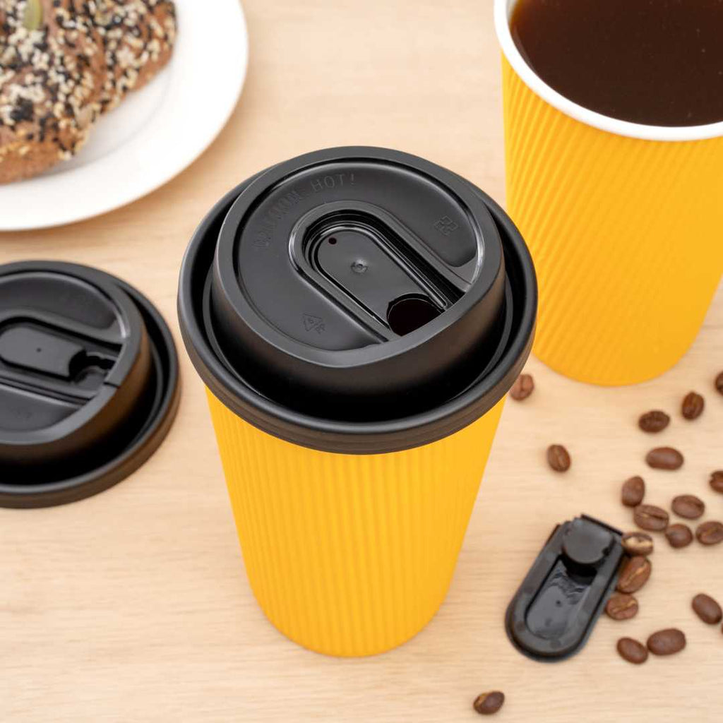 Restpresso Black Plastic Coffee Cup Lid - with Detachable Plug, Fits 8, 12, 16 and 20 oz - 500 count box