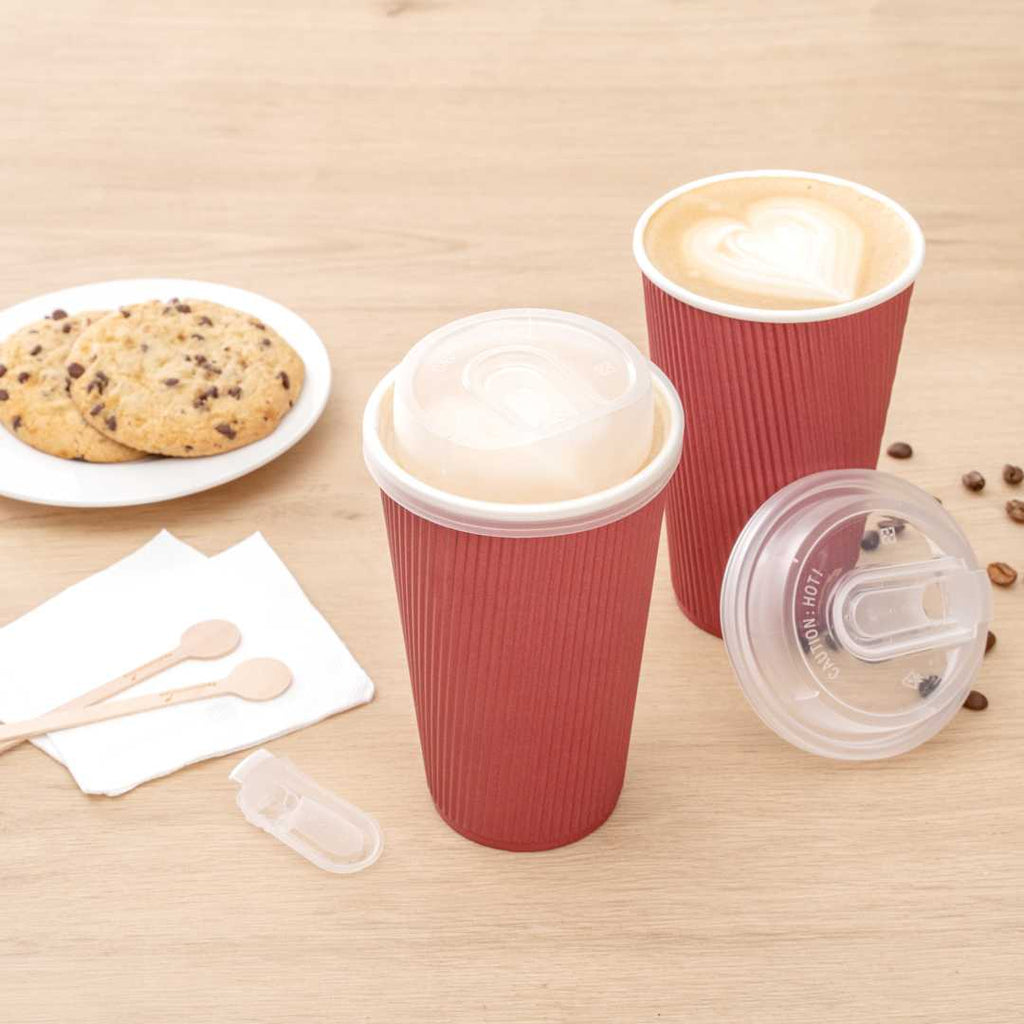 Restpresso Clear Plastic Coffee Cup Lid - with Detachable Plug, Fits 8, 12, 16 and 20 oz - 25 count box