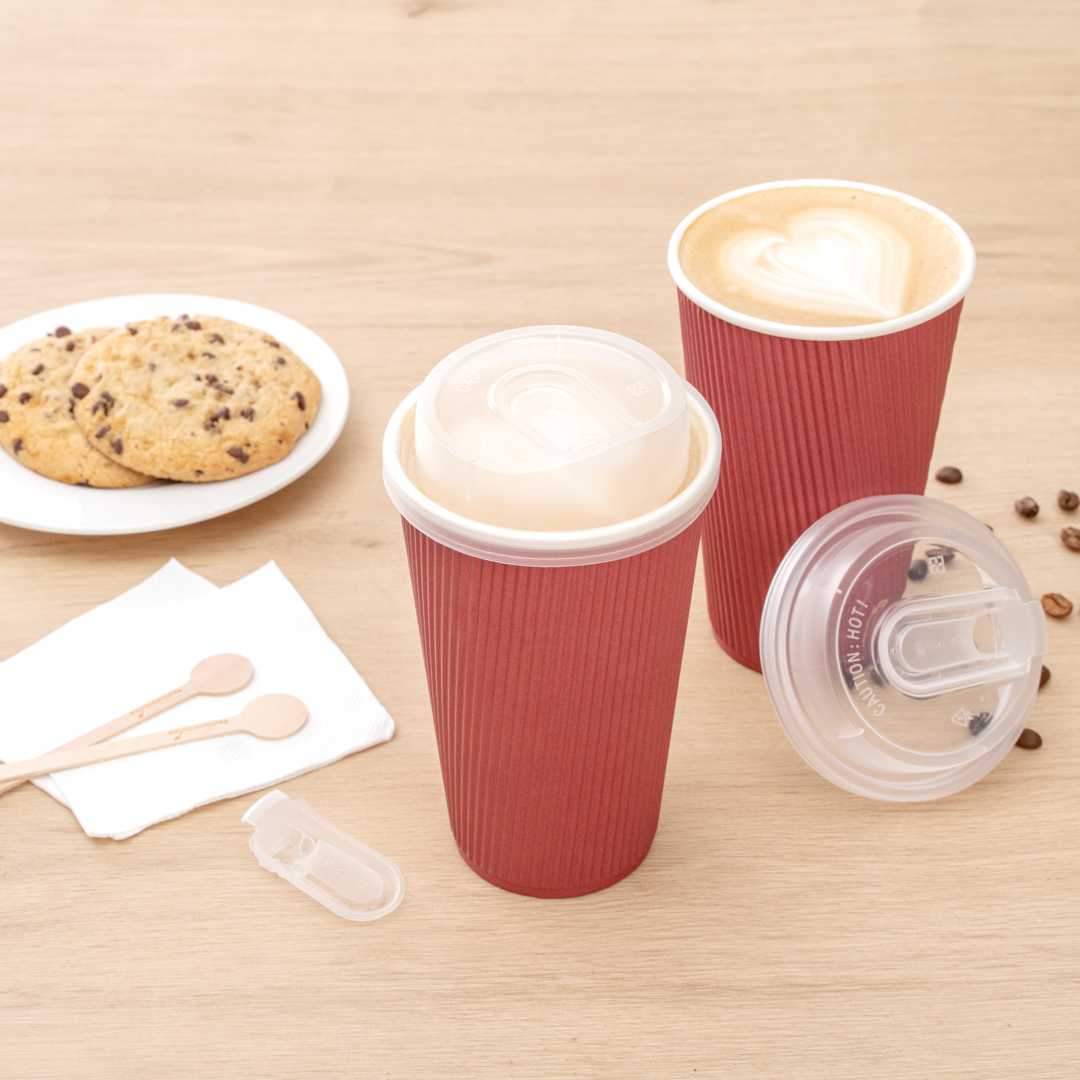 Restpresso Clear Plastic Coffee Cup Lid - with Detachable Plug, Fits 8, 12, 16 and 20 oz - 25 count box