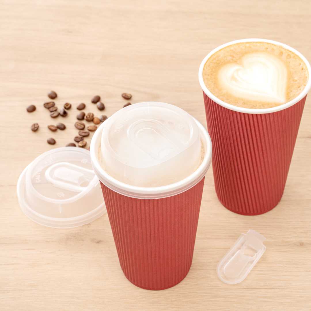 Restpresso Clear Plastic Coffee Cup Lid - with Detachable Plug, Fits 8, 12, 16 and 20 oz - 25 count box