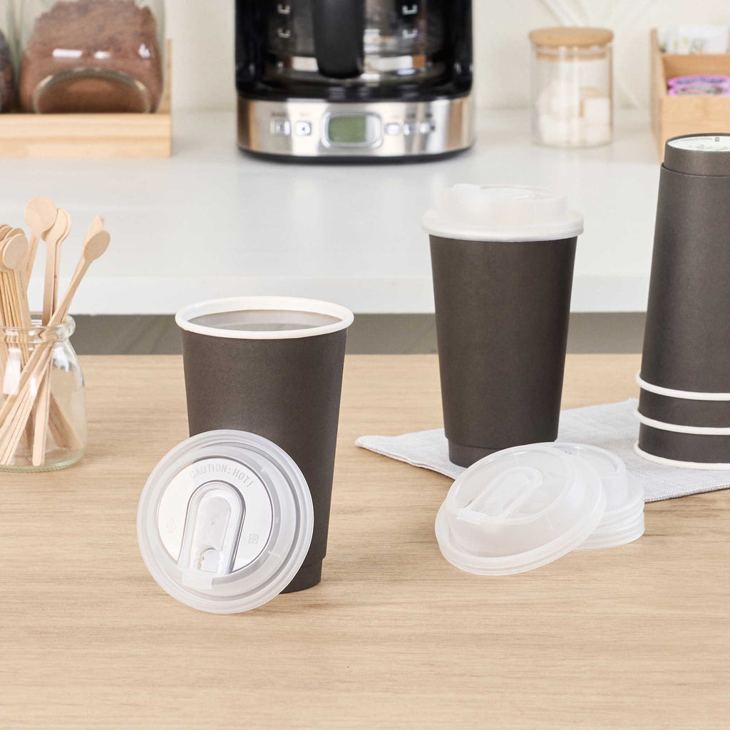 Restpresso Clear Plastic Coffee Cup Lid - with Detachable Plug, Fits 8, 12, 16 and 20 oz - 500 count box