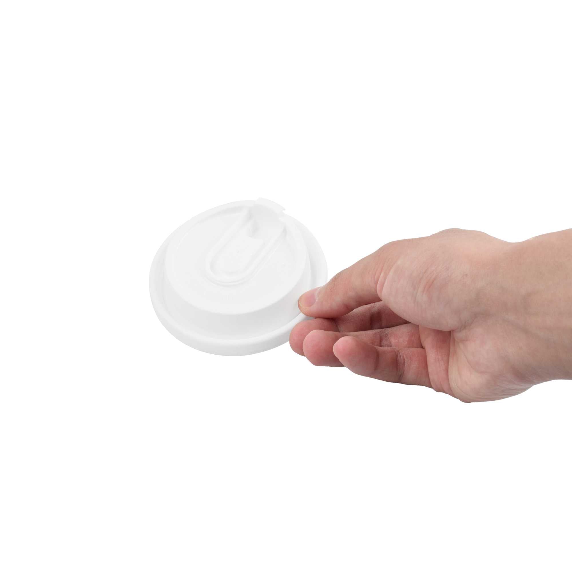 Restpresso White Plastic Coffee Cup Lid - with Detachable Plug, Fits 8, 12, 16 and 20 oz - 25 count box