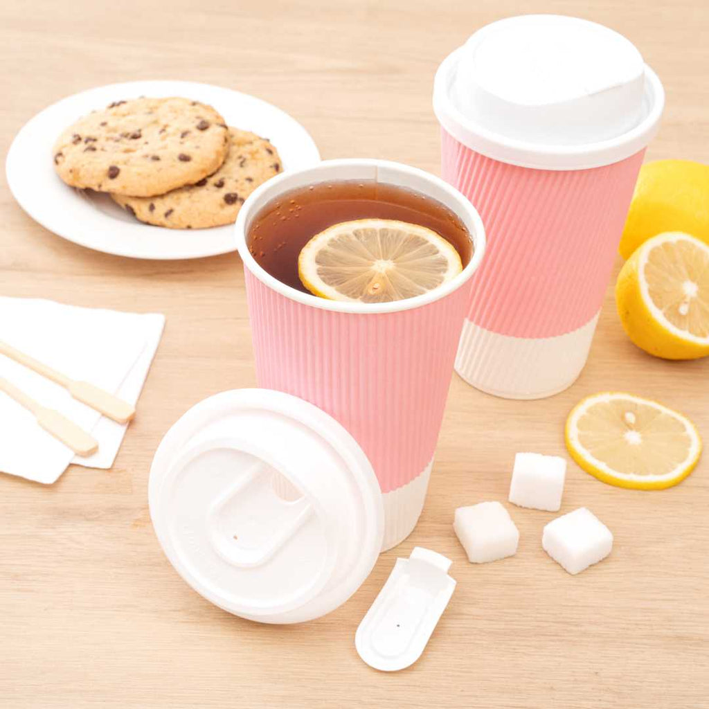 Restpresso White Plastic Coffee Cup Lid - with Detachable Plug, Fits 8, 12, 16 and 20 oz - 25 count box