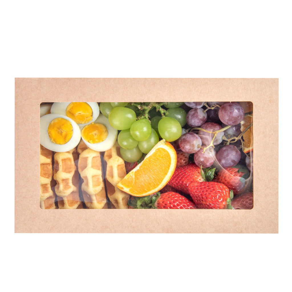 Cater Tek Rectangle Kraft Paper Catering Box - with Window Lid - 10 1/4" x 6" x 3 1/4" - 100 count box