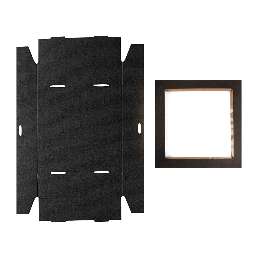 Cater Tek Square Black Paper Catering Box - with Window Lid - 9" x 9" x 2 1/4" - 10 count box