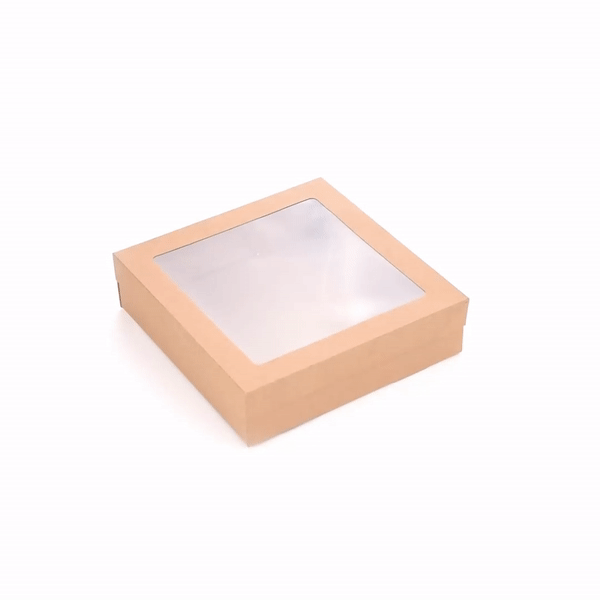 Cater Tek Square Kraft Paper Catering Box - with Window Lid - 9" x 9" x 2 1/4" - 100 count box