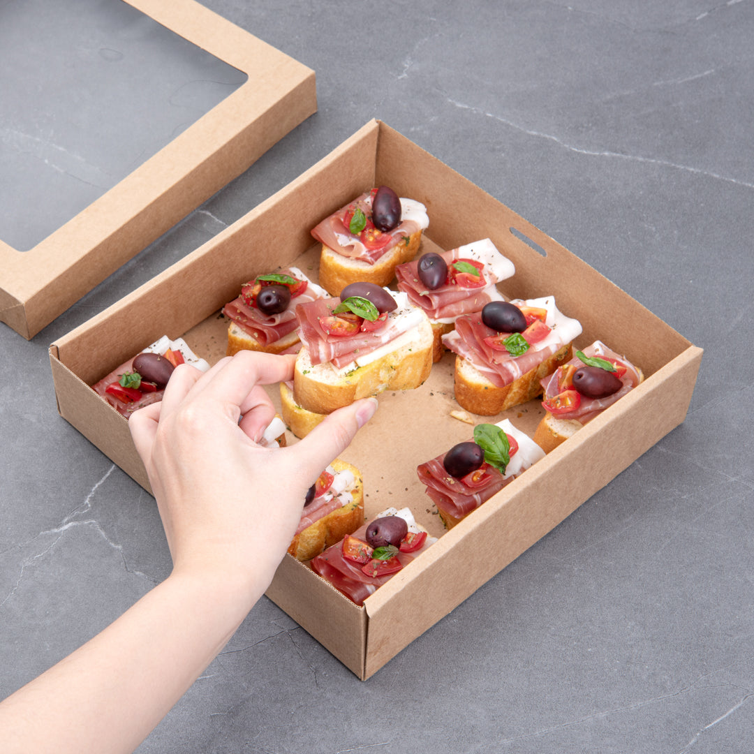 Cater Tek Square Kraft Paper Catering Box - with Window Lid - 9" x 9" x 2 1/4" - 100 count box