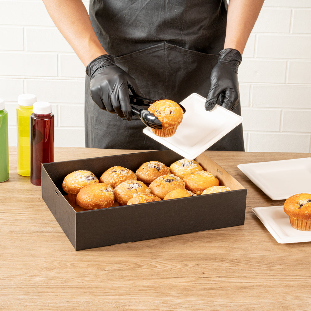 Cater Tek Rectangle Black Paper Catering Box - with Window Lid - 14 1/4" x 10" x 3 1/4" - 100 count box