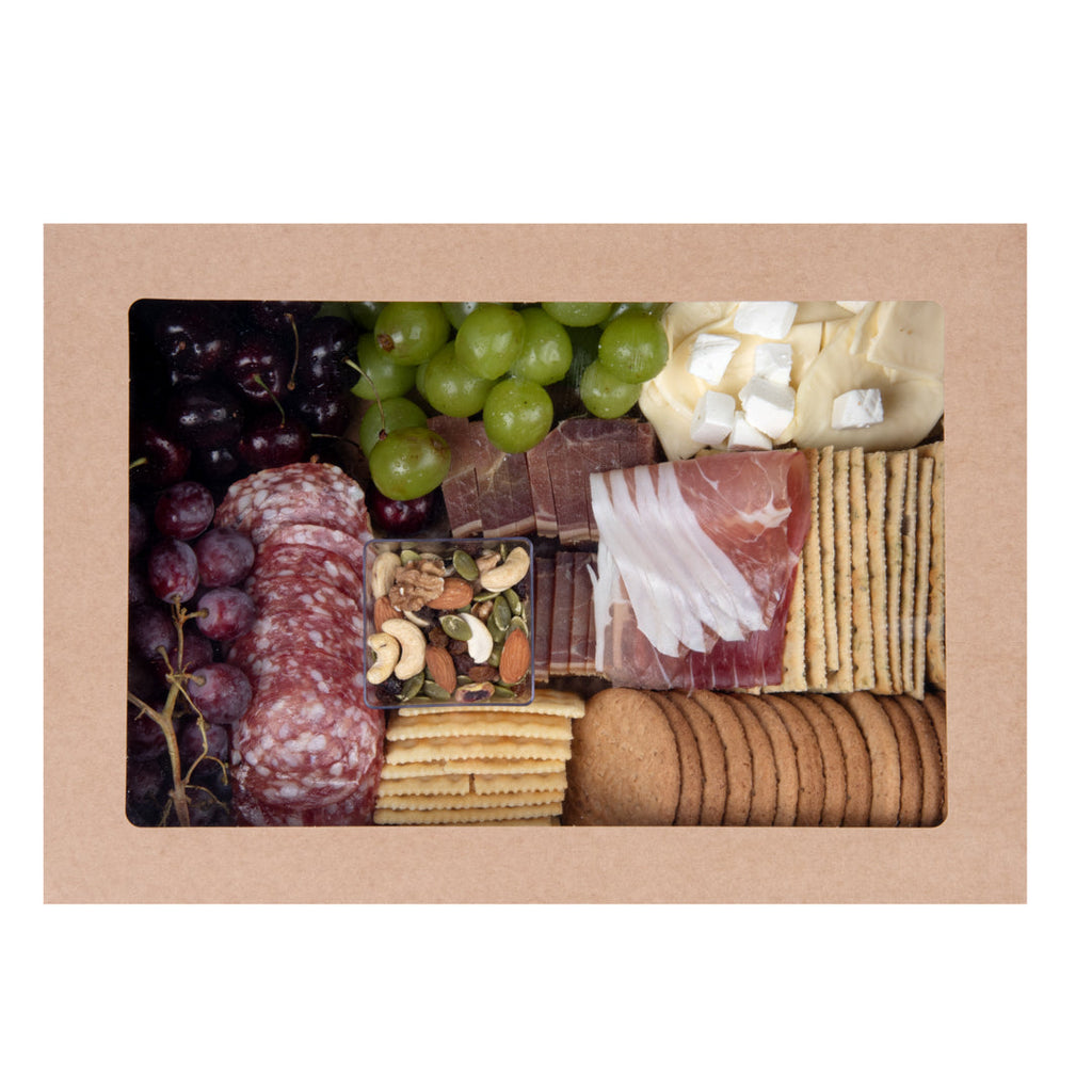 Cater Tek Rectangle Kraft Paper Catering Box - with Window Lid - 14 1/4" x 10" x 3 1/4" - 10 count box