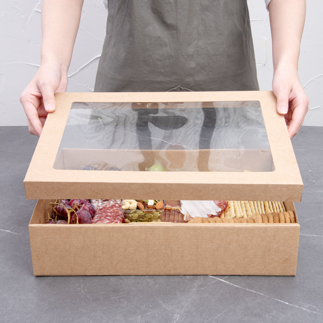 Cater Tek Rectangle Kraft Paper Catering Box - with Window Lid - 14 1/4" x 10" x 3 1/4" - 10 count box
