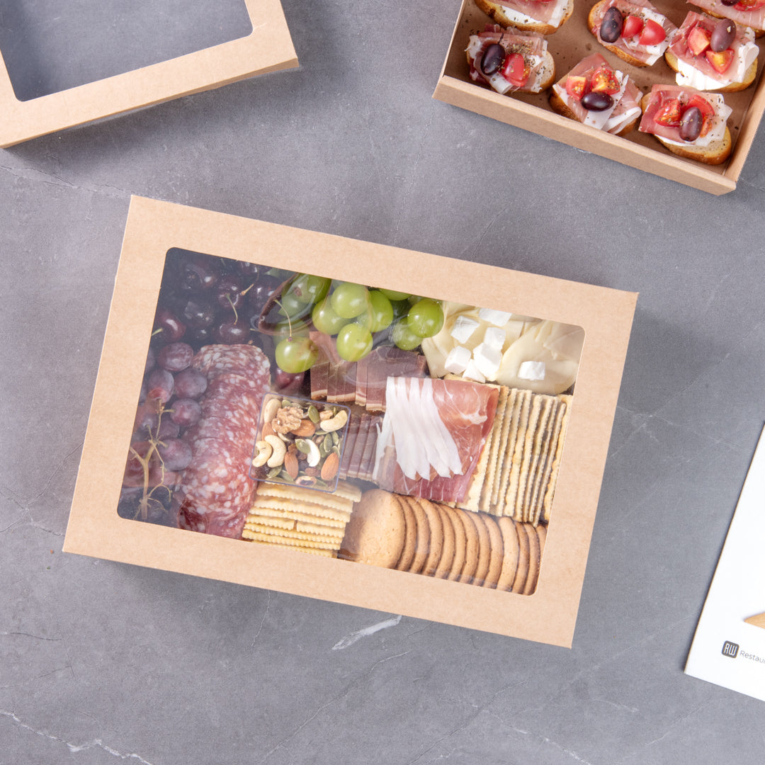 Cater Tek Rectangle Kraft Paper Catering Box - with Window Lid - 14 1/4" x 10" x 3 1/4" - 10 count box
