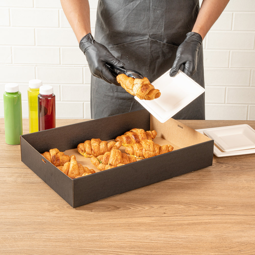 Cater Tek Rectangle Black Paper Catering Box - with Window Lid - 18" x 12 1/4" x 3 1/4" - 10 count box