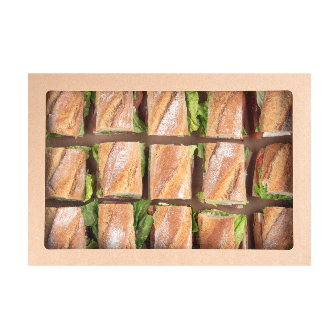 Cater Tek Rectangle Kraft Paper Catering Box - with Window Lid - 18" x 12 1/4" x 3 1/4" - 10 count box