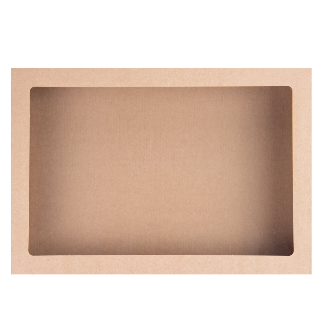 Cater Tek Rectangle Kraft Paper Catering Box - with Window Lid - 18" x 12 1/4" x 3 1/4" - 10 count box