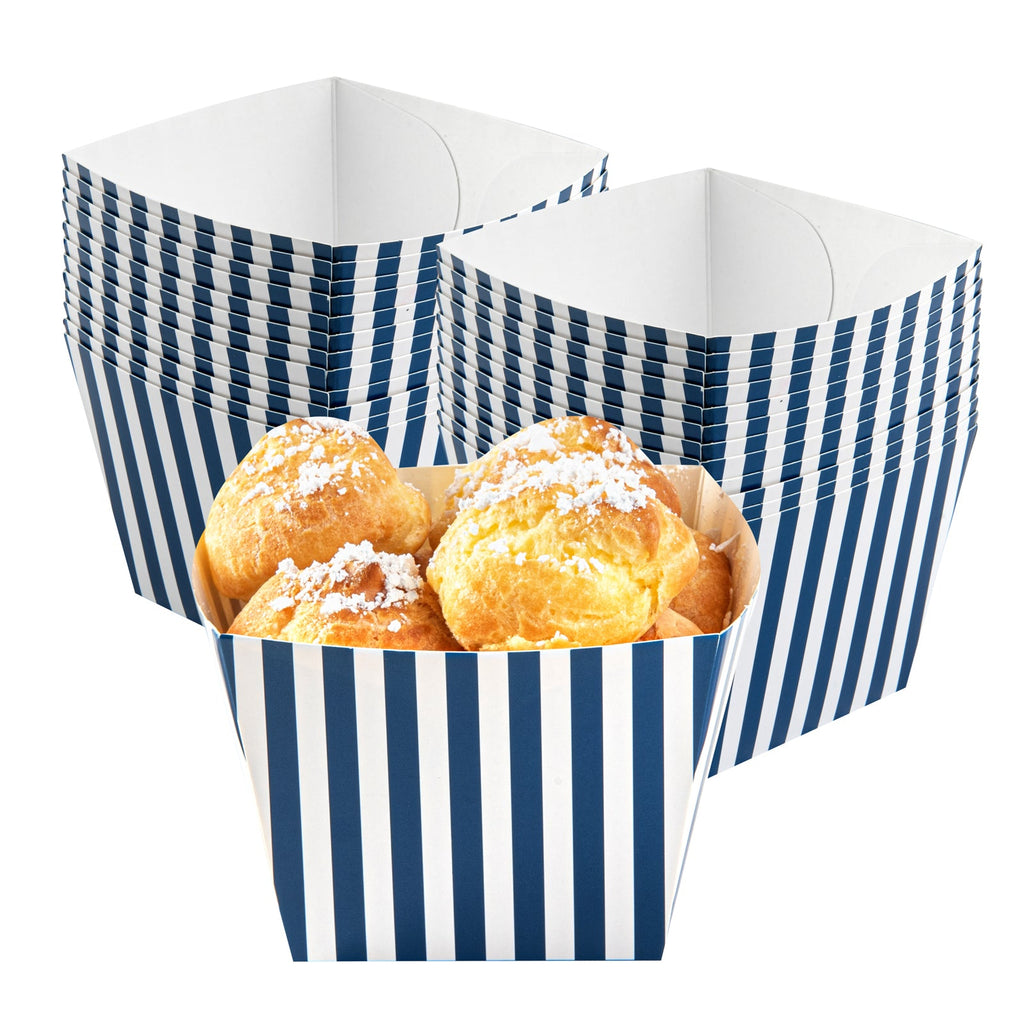 Bio Tek Square Blue and White Stripe Paper Snack Box - 4 1/4" x 4 1/4" x 3 1/4" - 200 count box