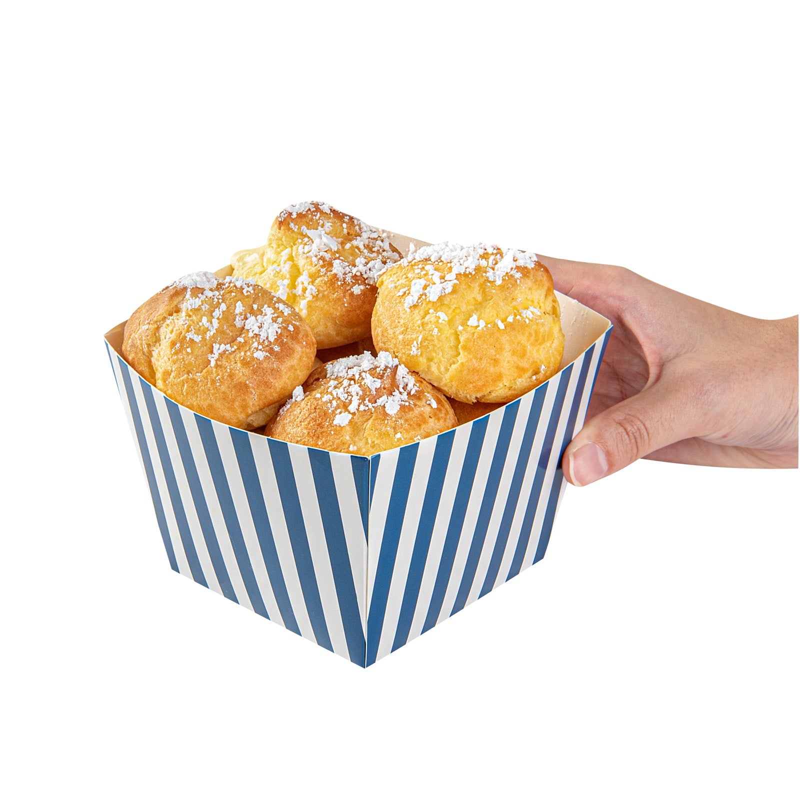 Bio Tek Square Blue and White Stripe Paper Snack Box - 4 1/4" x 4 1/4" x 3 1/4" - 200 count box