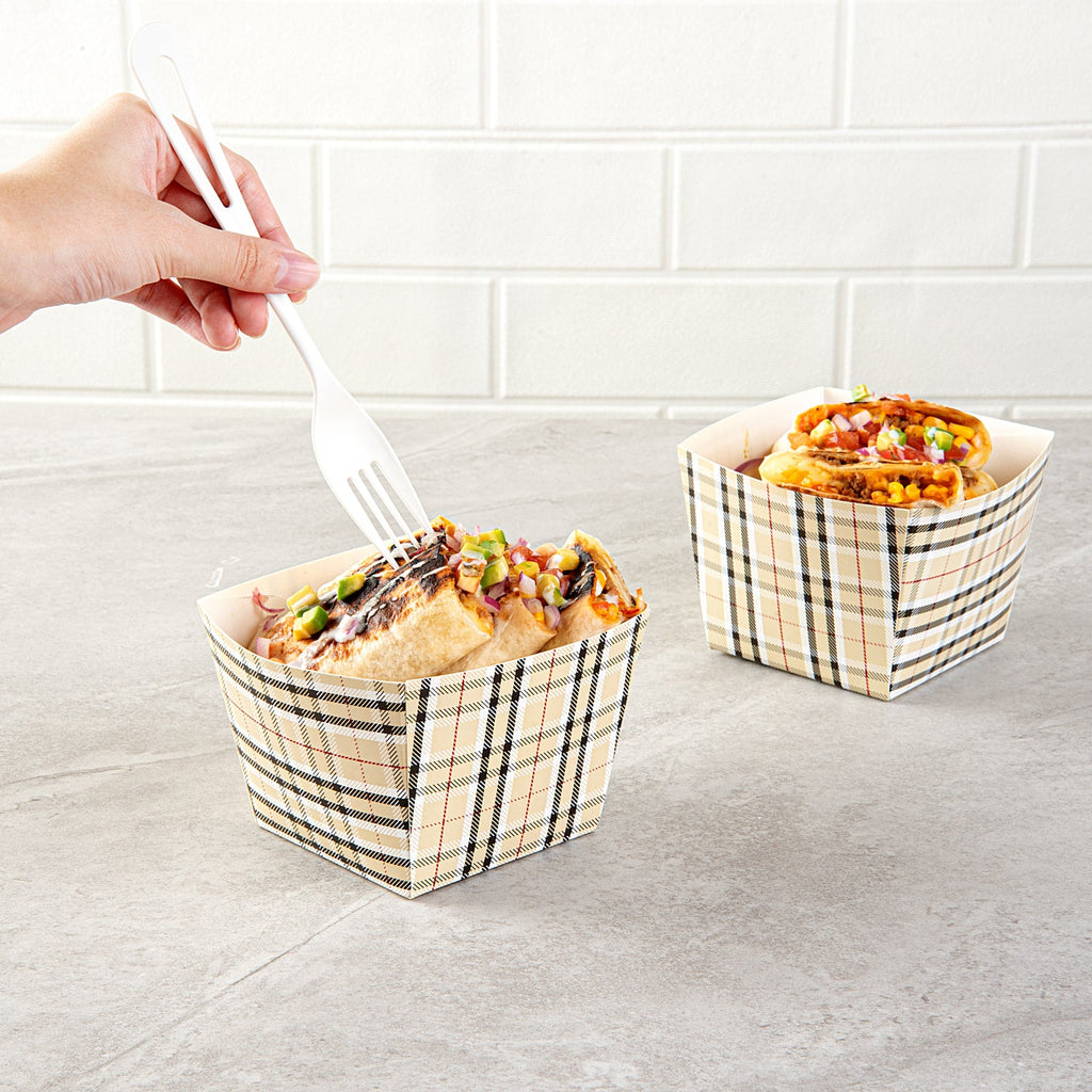 Bio Tek Square Plaid Paper Snack Box - 4 1/4" x 4 1/4" x 3 1/4" - 200 count box