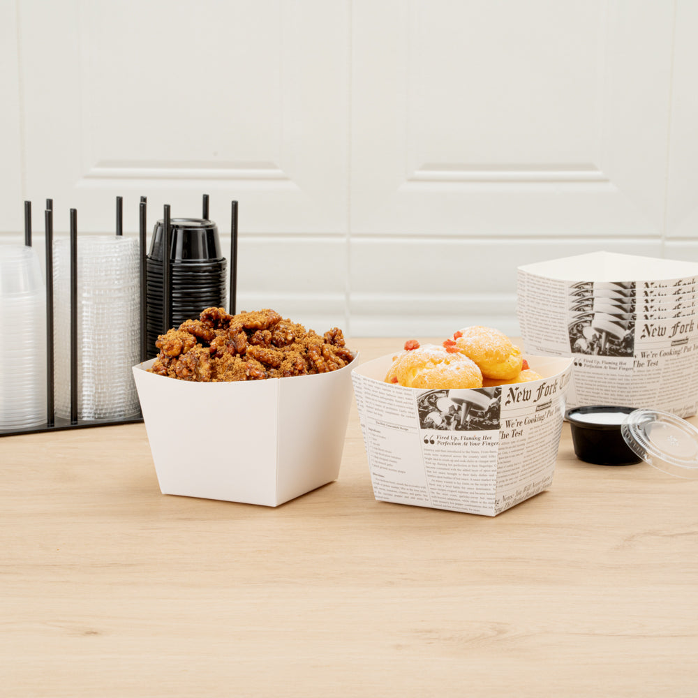 Bio Tek Square Newsprint Paper Snack Box - 4 1/4" x 4 1/4" x 3 1/4" - 200 count box