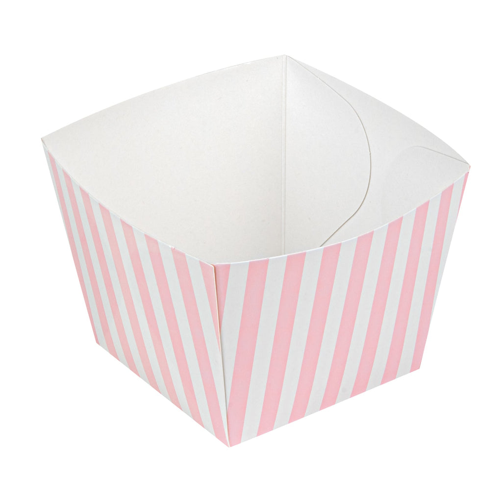 Bio Tek Square Pink and White Stripe Paper Snack Box - 4 1/4" x 4 1/4" x 3 1/4" - 200 count box