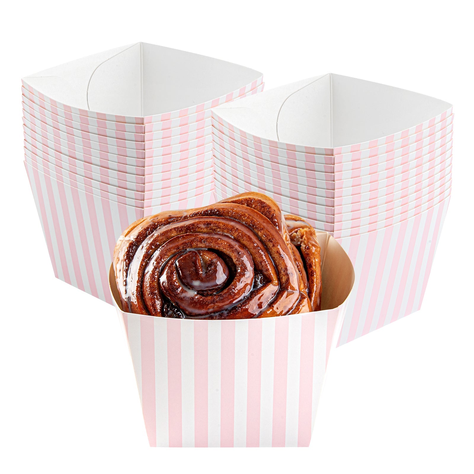 Bio Tek Square Pink and White Stripe Paper Snack Box - 4 1/4" x 4 1/4" x 3 1/4" - 200 count box