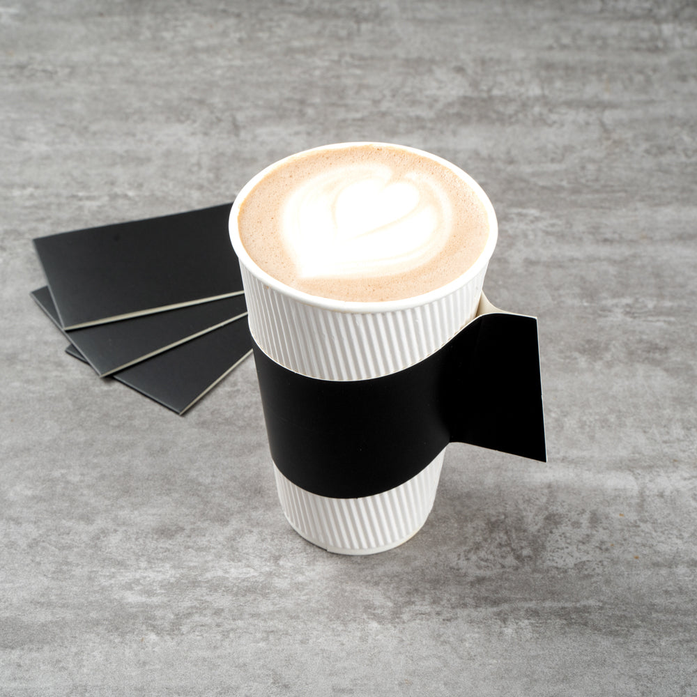 Restpresso Black Paper Coffee Cup Sleeve - with Handle, Fits 12 / 16 / 20 oz Cups - 50 count box