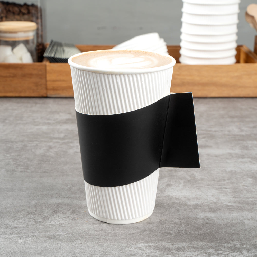 Restpresso Black Paper Coffee Cup Sleeve - with Handle, Fits 12 / 16 / 20 oz Cups - 50 count box