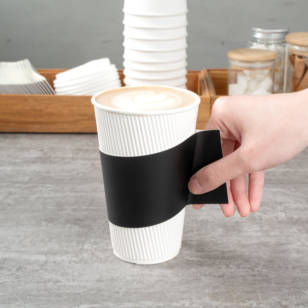 Restpresso Black Paper Coffee Cup Sleeve - with Handle, Fits 12 / 16 / 20 oz Cups - 1000 count box