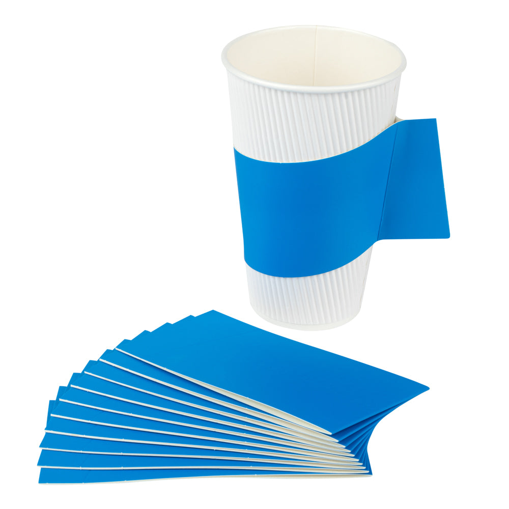 Restpresso Blue Paper Coffee Cup Sleeve - with Handle, Fits 12 / 16 / 20 oz Cups - 50 count box