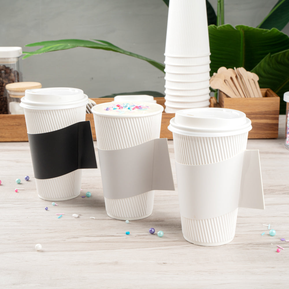 Restpresso Gray Paper Coffee Cup Sleeve - with Handle, Fits 12 / 16 / 20 oz Cups - 1000 count box