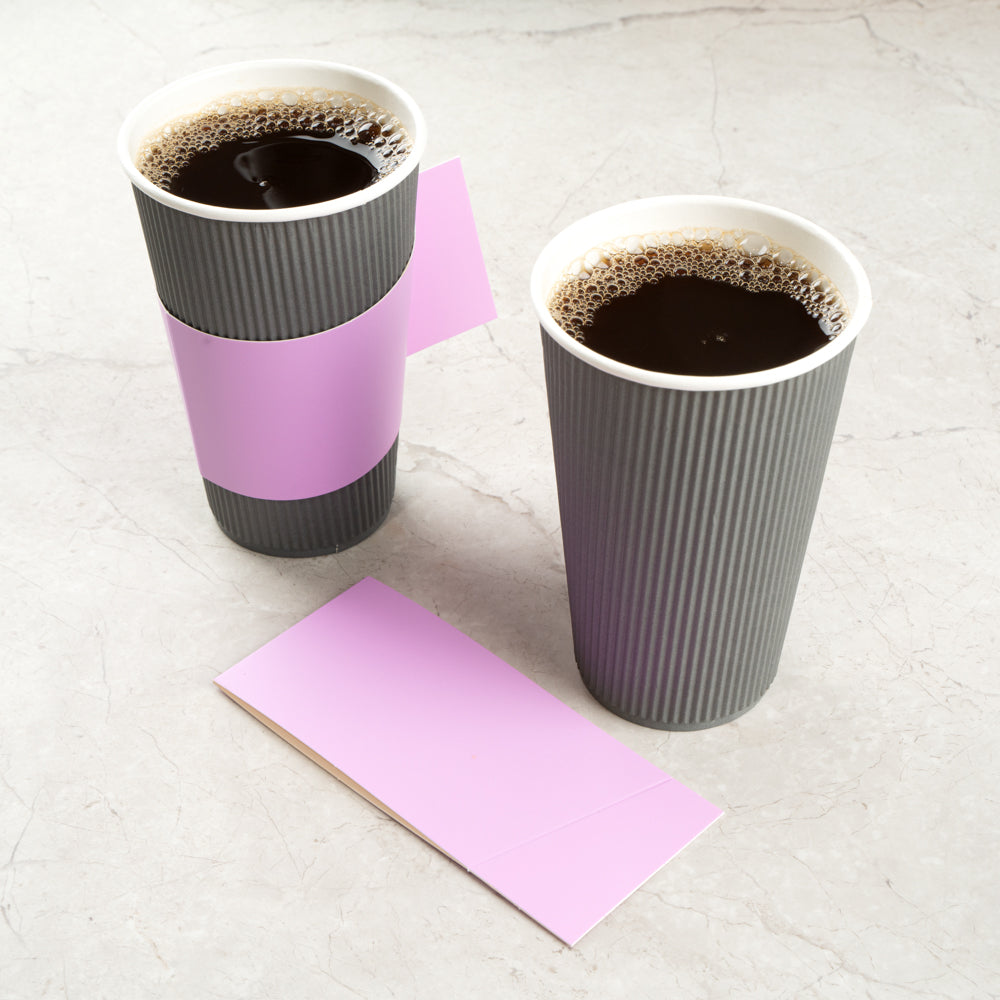 Restpresso Lavender Purple Paper Coffee Cup Sleeve - with Handle, Fits 12 / 16 / 20 oz Cups - 50 count box