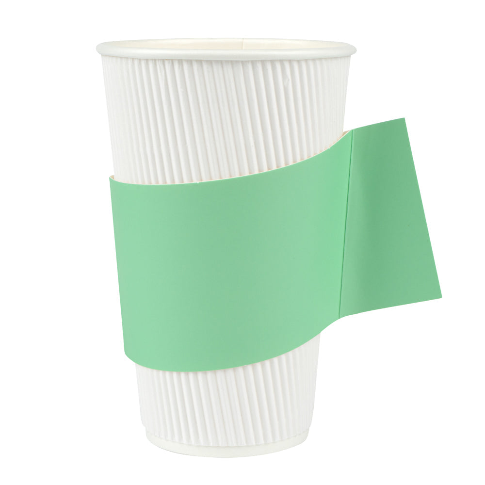 Restpresso Mint Green Paper Coffee Cup Sleeve - with Handle, Fits 12 / 16 / 20 oz Cups - 50 count box