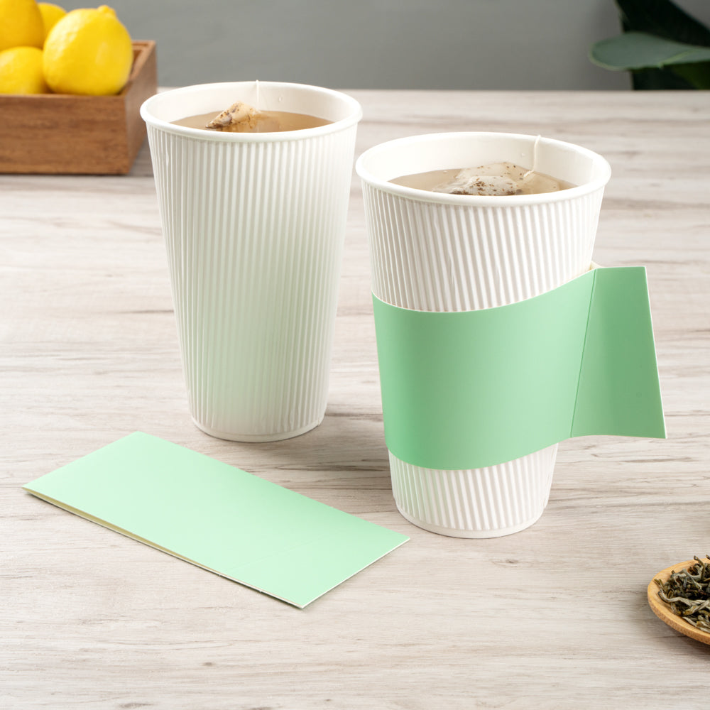 Restpresso Mint Green Paper Coffee Cup Sleeve - with Handle, Fits 12 / 16 / 20 oz Cups - 50 count box