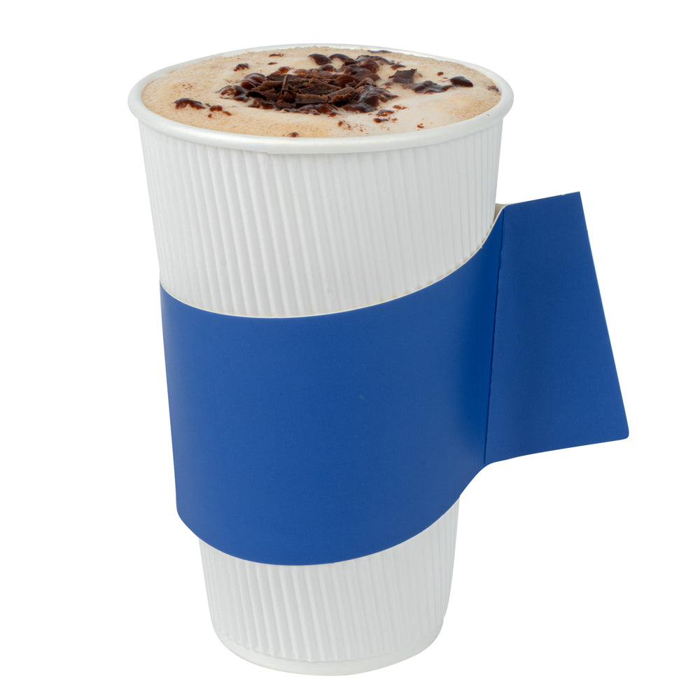 Restpresso Navy Blue Paper Coffee Cup Sleeve - with Handle, Fits 12 / 16 / 20 oz Cups - 1000 count box