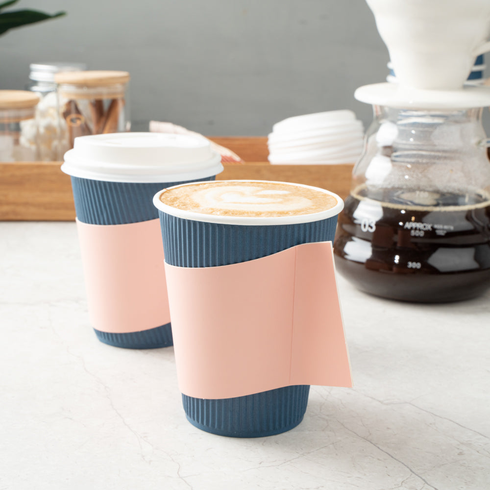 Restpresso Nude Paper Coffee Cup Sleeve - with Handle, Fits 12 / 16 / 20 oz Cups - 50 count box