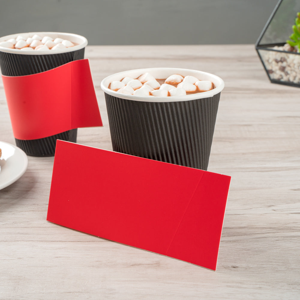 Restpresso Red Paper Coffee Cup Sleeve - with Handle, Fits 12 / 16 / 20 oz Cups - 50 count box