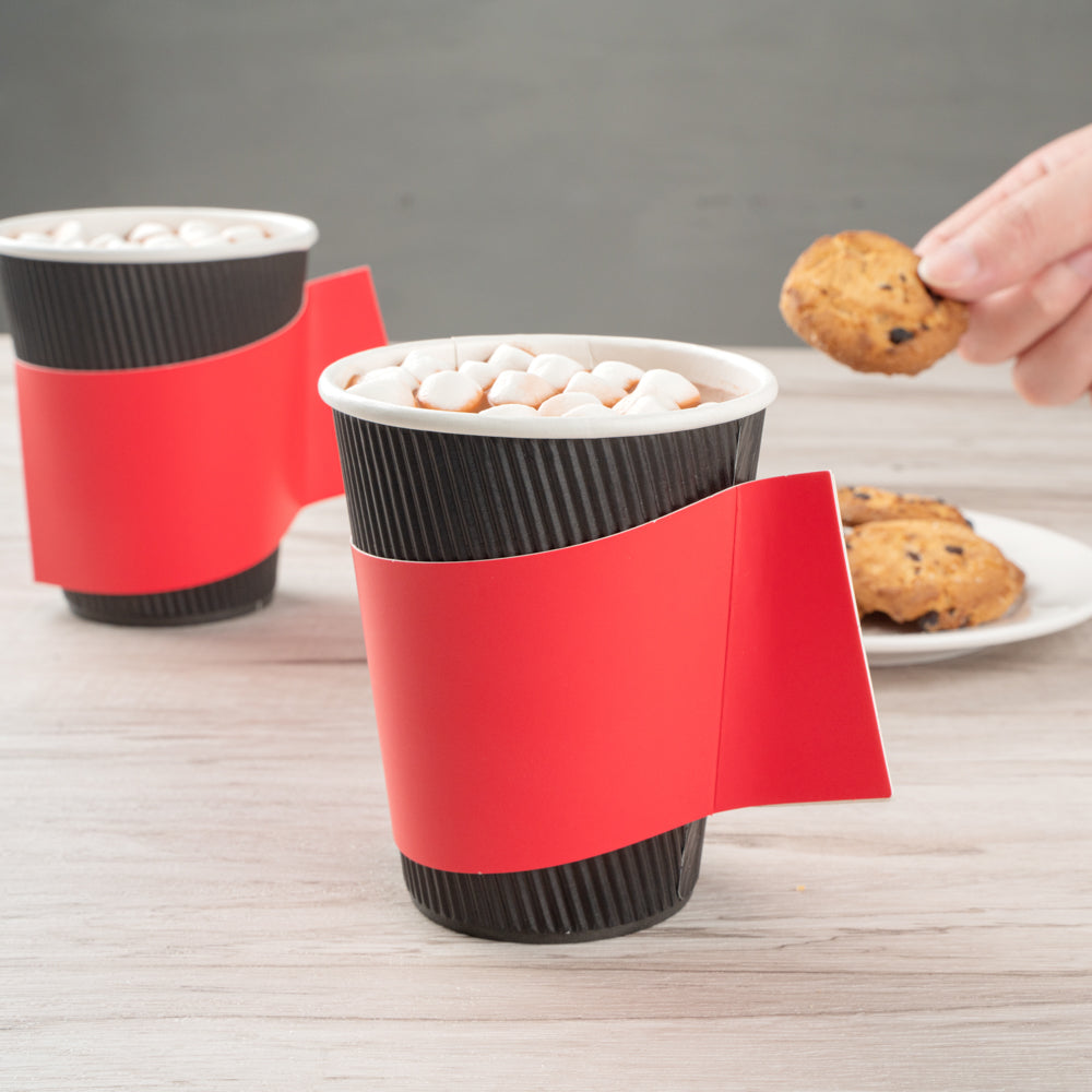 Restpresso Red Paper Coffee Cup Sleeve - with Handle, Fits 12 / 16 / 20 oz Cups - 1000 count box