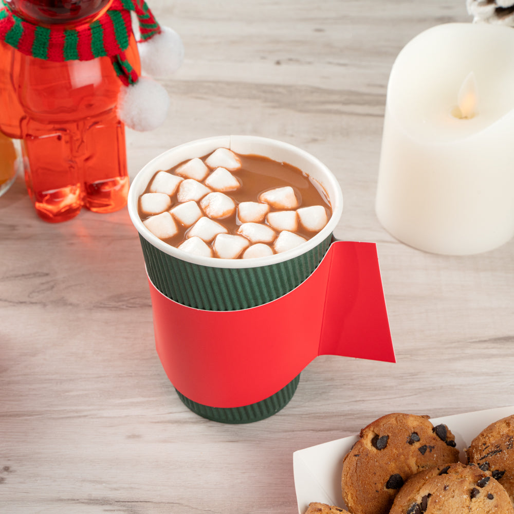 Restpresso Red Paper Coffee Cup Sleeve - with Handle, Fits 12 / 16 / 20 oz Cups - 1000 count box