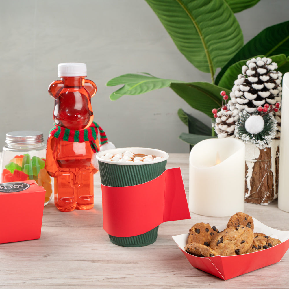 Restpresso Red Paper Coffee Cup Sleeve - with Handle, Fits 12 / 16 / 20 oz Cups - 1000 count box