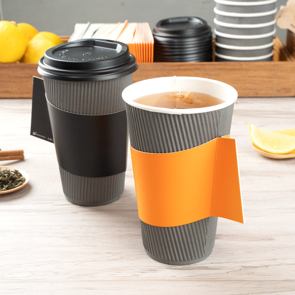 Restpresso Orange Paper Coffee Cup Sleeve - with Handle, Fits 12 / 16 / 20 oz Cups - 1000 count box