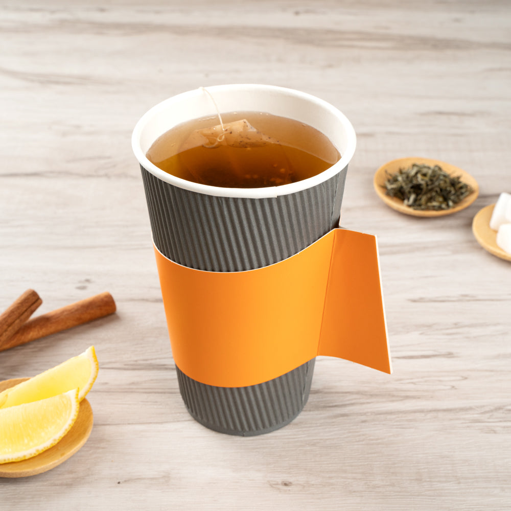 Restpresso Orange Paper Coffee Cup Sleeve - with Handle, Fits 12 / 16 / 20 oz Cups - 50 count box