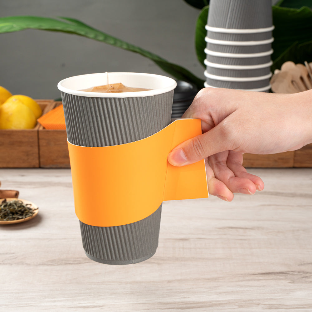 Restpresso Orange Paper Coffee Cup Sleeve - with Handle, Fits 12 / 16 / 20 oz Cups - 1000 count box